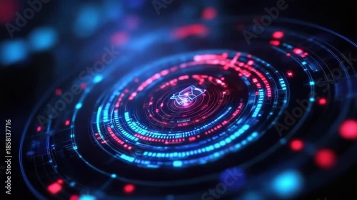 Wallpaper Mural Futuristic circular hud glowing blue and red data rings immersive digital interface energy Torontodigital.ca