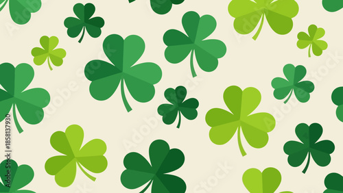 A vibrant and festive background featuring a pattern of green shamrocks, perfect for St. Patrick's Day.