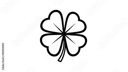 Black and white illustration of a four-leaf clover, a symbol of good luck.