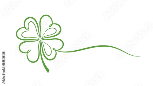A delicate green clover with four leaves and a swirling stem on a white background.