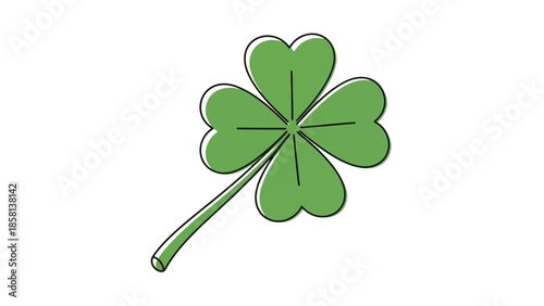 A simple, hand-drawn illustration of a green four-leaf clover on a white background.