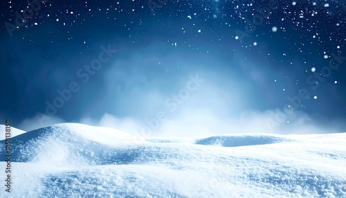 Winter Wonderland - A Serene Landscape of Snow-Covered Hills Under a Starry Night Sky.