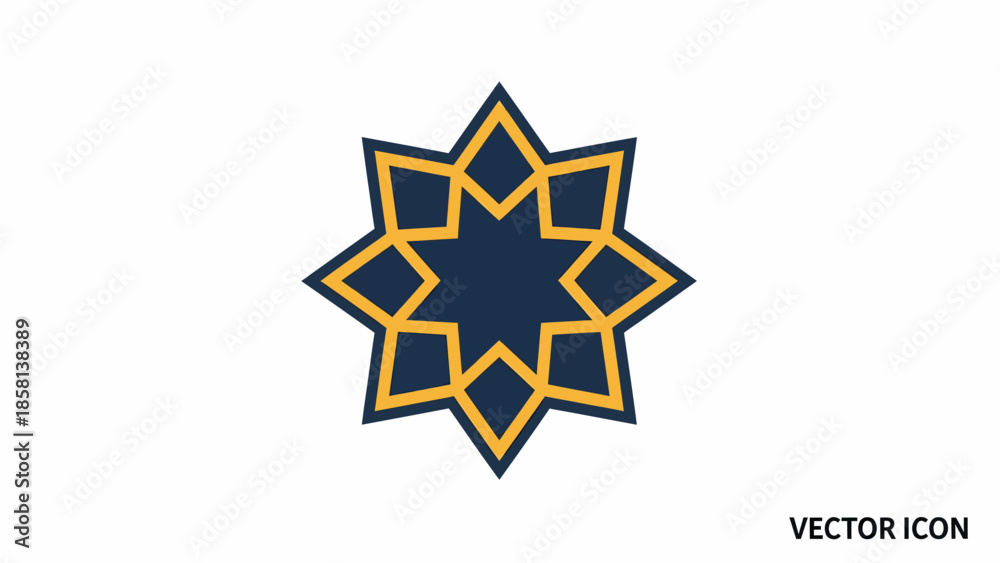 Obraz premium Elegant geometric eight-point star icon representing a harmonious pattern and decorative motif, perfect for design elements, cultural themes, and visual branding