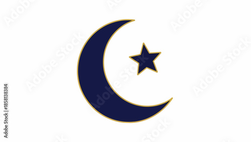Islamic crescent moon and star symbol on a white background, representing faith and spirituality