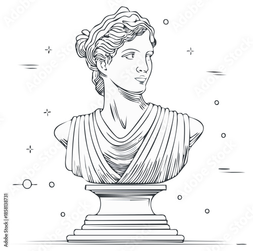 Elegant Antique Marble Bust of a Woman with Flowing Drapery and Classic Hairstyle