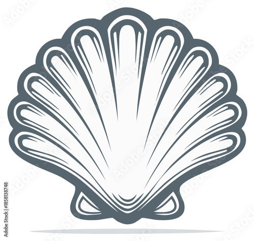Stylized Illustration of a Single Seashell with Detailed Ribbed Texture