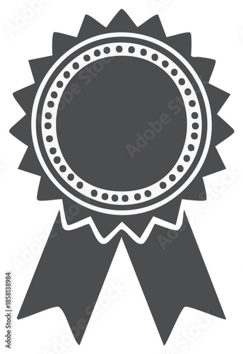 Simple gray award badge rosette with ribbon for product recognition or qualification illustration graphic