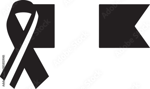 Black ribbon symbol of mourning next to a blank flag
