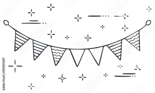 Festive Bunting Garland Illustration Minimalist Style Party Celebration Decor