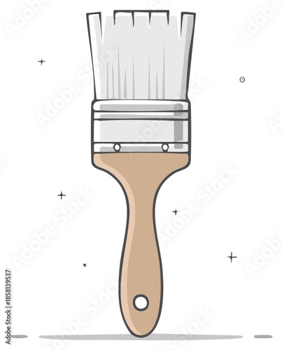 Paintbrush Illustration: Wood Handle and White Bristles for Painting Projects, Tool for Art, Crafting and Home Improvement