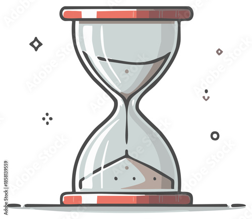 Illustration of a transparent hourglass with sand flowing, representing time passing and urgency.