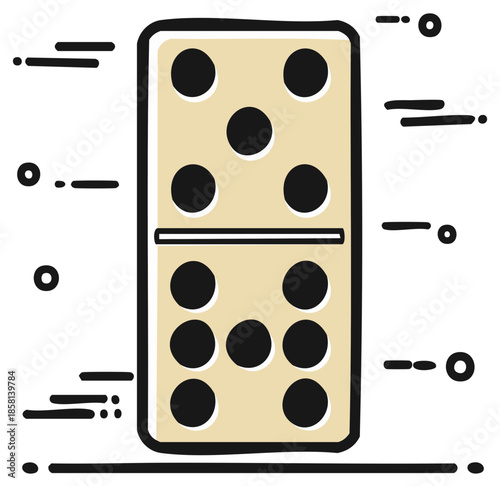 Vector Illustration of a Domino Tile with Five Dots Over Six Dots for Board Games and Leisure Activities