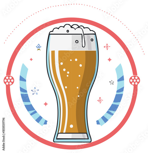 Refreshing Pint of Beer with Frothy Head in a Circular Decorative Frame for Celebrations