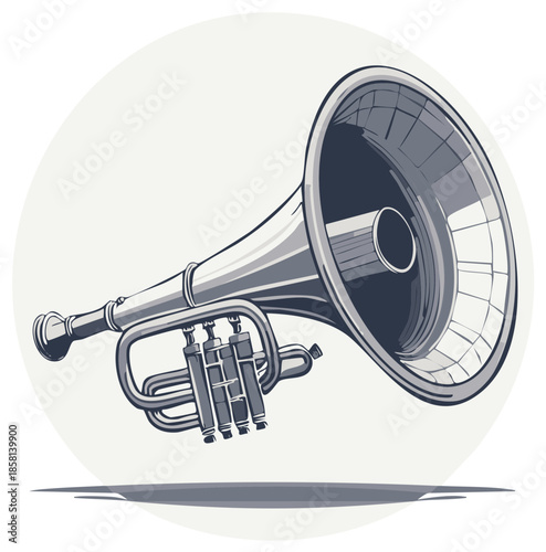 Illustration of a trumpet in a black and white style with shadow