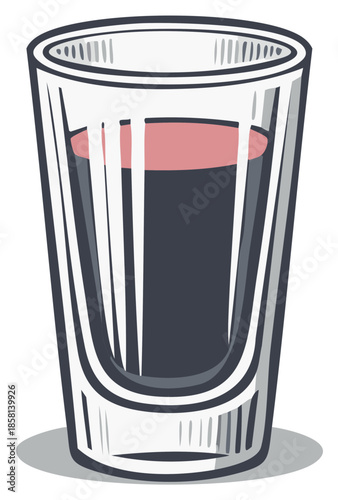 Shot glass filled with colorful liquid vector illustration design element for party bar menu
