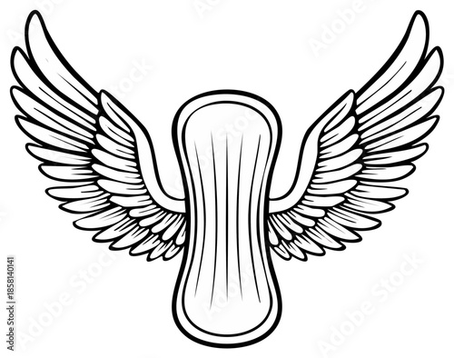 Feminine Hygiene Pad Icon with Wings Flying Angelic Protection Symbol