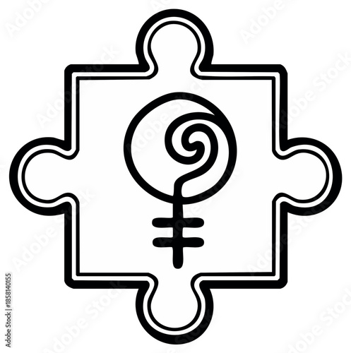 Abstract Feminine Symbol and Question Mark Within a Puzzle Piece