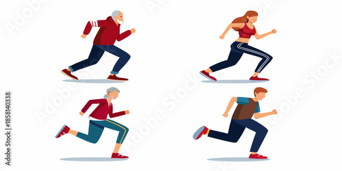 Diverse group of people running and staying active for health