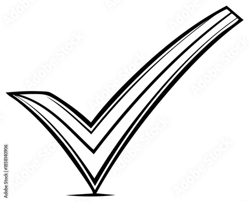 Black and white hand drawn check mark symbol. Approval, accept, agree concept.