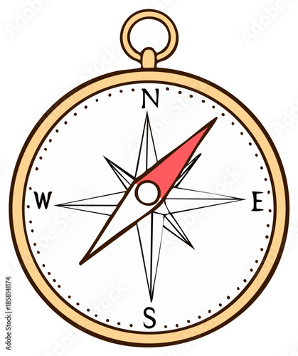 Illustration of a golden compass with north south east and west directions