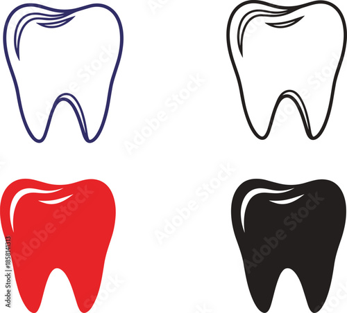 Tooth icon illustration set in different colors and styles isolated vector dental care hygiene medical symbol design