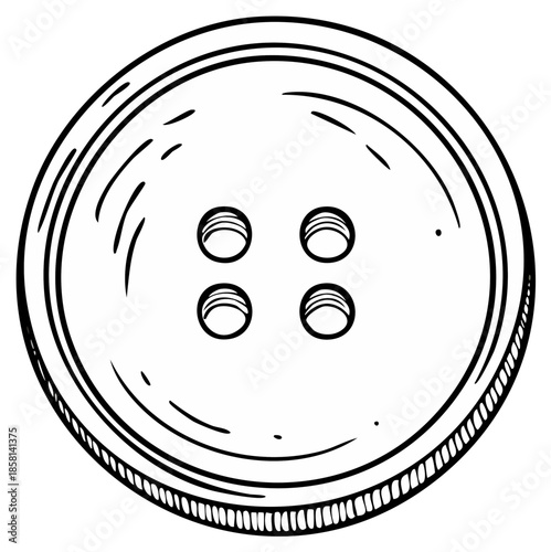 Hand drawn illustration of a round four hole sewing button with textured details