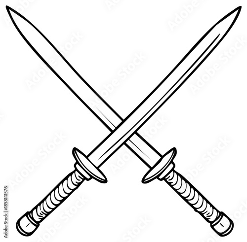 Two crossed swords vector illustration, a powerful symbol of battle, honor, and ancient weaponry.