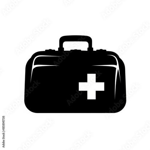 Essential medical first aid kit illustration, a crucial symbol for health, safety, and emergency preparedness. This minimalist black and white icon signifies immediate care and vital supplies