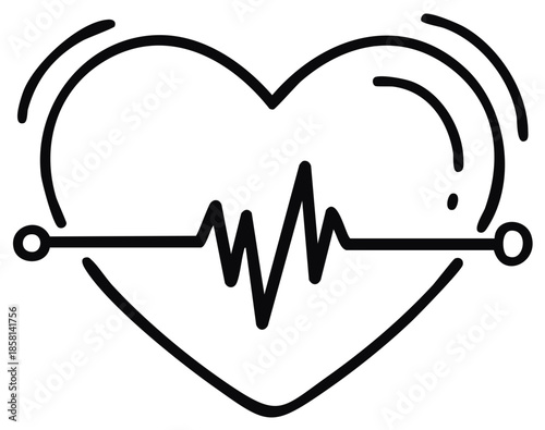 Heartbeat tracing in heart outline medical illustration with pulse rhythm and electronic symbol