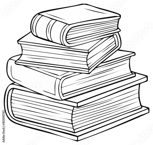 Stack of Books Illustration: Classic Learning, Education, Reading Materials, Textbook Vector Outline