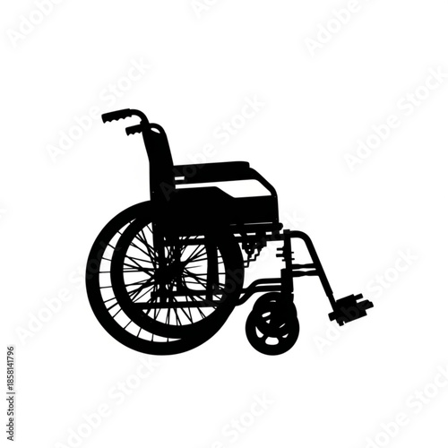 Graphic depiction of a standard manual wheelchair, symbolizing crucial mobility aid and accessibility equipment for individuals with physical limitations and healthcare needs