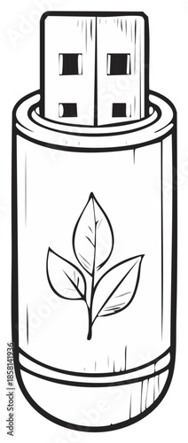 Sketch of a USB flash drive with a leaf symbol
