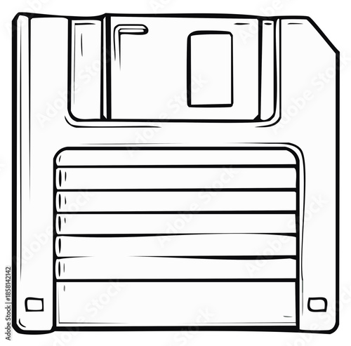 Classic floppy disk drawing for data storage and retro technology