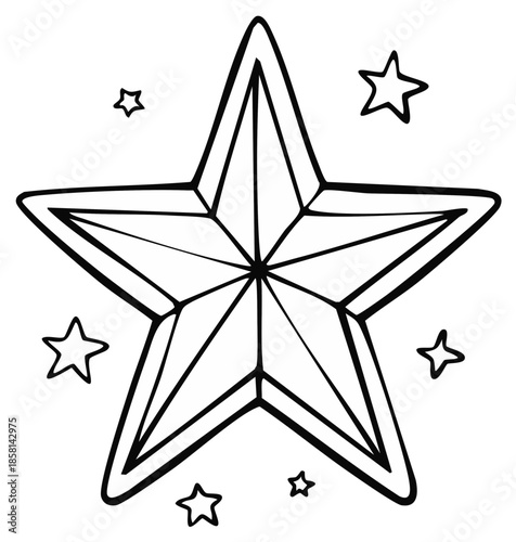 Black and white star illustration with additional star shapes, celebrating the night sky.