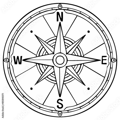 Detailed Vector Illustration of a Classic Circular Compass Rose for Navigation Purposes