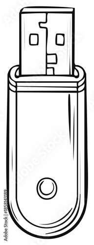 Outline Style USB Flash Drive Illustration for Storage and Data Transfer, Vector Design of a Blank Thumb Drive