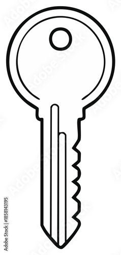 Simple Outline Illustration of a Metal Door Key with Circle Handle and Serrated Edge for Safety and Security