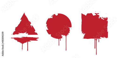 Red Japanese Set Round Grunge badge , hand drawn red sticker brush. eps10