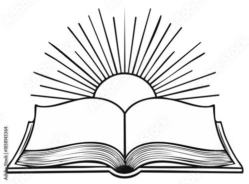 Open Book with Sun Rays Shining Above Vector Illustration Education Knowledge Literature Library Study