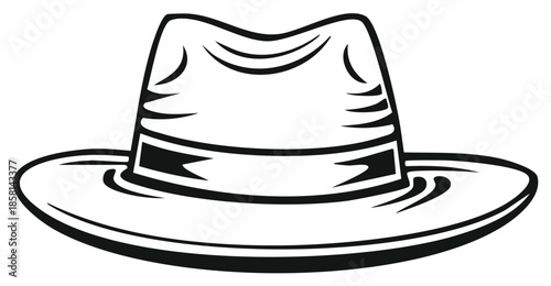 Classic fedora hat illustration, black and white design