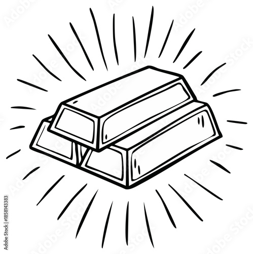 Gold bars illustration with radiating lines, financial wealth concept