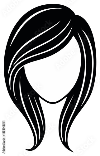 Stylized Illustration of a Woman's Black Hair Falling Freely Around Her Face
