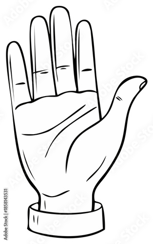 Cartoon Hand Gesture with Open Palm Showing All Fingers, Isolated Illustration