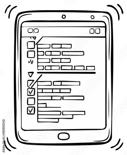 Tablet device with check boxes and progress bars