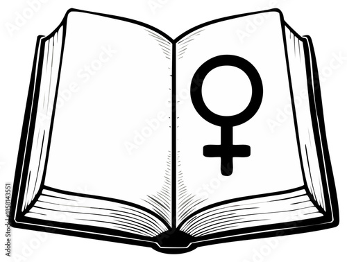 Open Book with Female Symbol Illustration of Gender Studies Education and Women Empowerment Storytelling