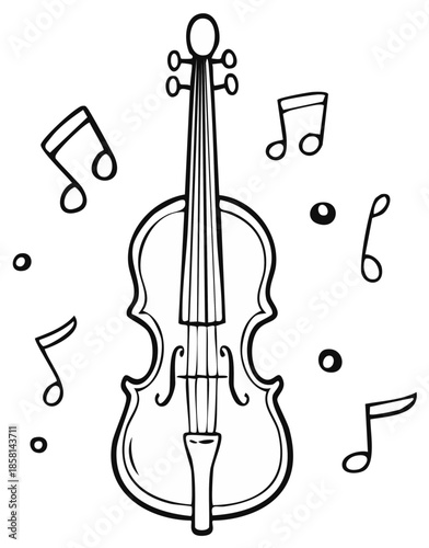 Violin Musical Notes Illustration Line Art