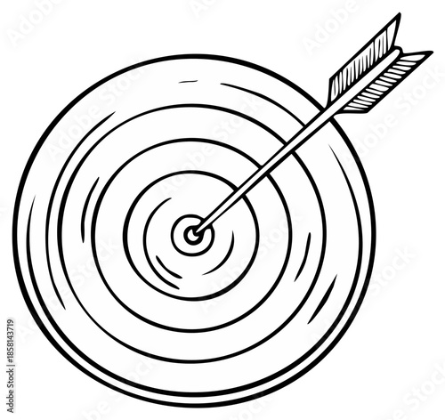 Hand Drawn Archery Target Bullseye with Arrow Hitting Center