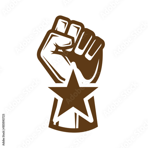 Vintage Brown clenched fist with star on wrist symbolizing solidarity and resistance