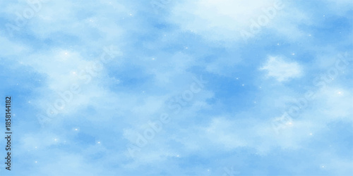 A bright blue sky filled with beautiful white fluffy cumulus clouds creates a clear natural atmosphere on a sunny summer day