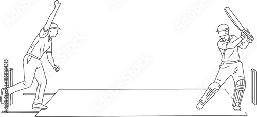 Cricket Bowler and Batsman in Action